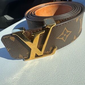 Louis Vuitton Brown Monogram Men's Belt with Gold LV Buckle